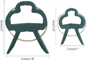 Green garden support clips in two sizes with precise height and width measurements