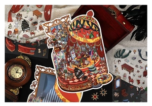Vintage theater themed decorative stickers set for DIY scrapbooking with artistic props