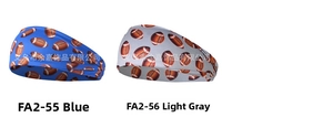 Detail of elastic sports headbands with American football patterns in blue and light grey