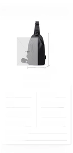Detailed spec sheet showing black nylon sling bag size 31x16x8cm and interior structure