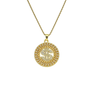 Hip Hop Iced Out Dollar Sign Rotating Pendant Necklace Alloy With Stainless Steel Rope Chain For Men Bling Jewelry