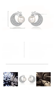 Detailed size specifications for the moon and star pearl earrings in copper with stone settings
