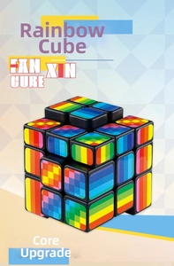 Detailed close-up of FanXin 3x3 irregular magic cube with rainbow gradient stickers