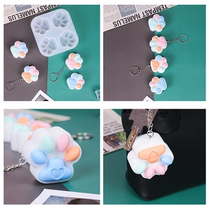 Cat paw epoxy resin silicone mold set with heart patterns for DIY keychains and charms
