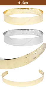 Detail view of 4.5cm wide gold and silver metallic mirror belts with buckle closure
