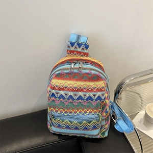 Ethnic bohemian mini backpack and chest bag with colorful striped woven pattern