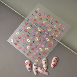 5D embossed nail art stickers with sexy lip patterns and kiss love letters design