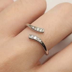 Silver Plated Copper Open Ring For Women Men Vintage Rhinestone Adjustable Fashion Jewelry Minimalist Finger Ring