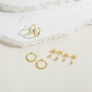 14K gold plated earring set with zircon hoops and polished ball studs on stones