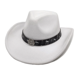 Chapeau de cowboy blanc en laine feutrée avec bord large et emblème logo Medusa argenté