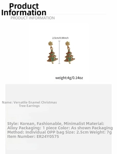 Close-up of pink Christmas tree earrings with golden star studs and red dot accents