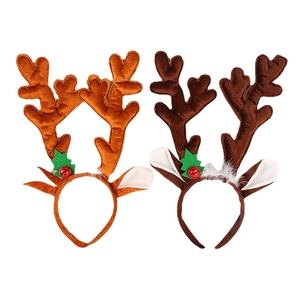Serre-têtes bois de renne de Noël en marron clair et foncé avec clochettes et peluche
