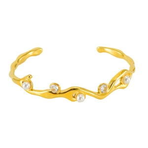 Bracciale retrò francese in acciaio inossidabile placcato oro 18k con perle e strass