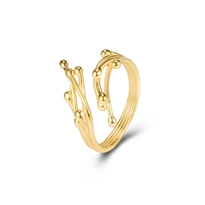 Polished gold multi-layer crossover branch ring with minimalist organic fluid design