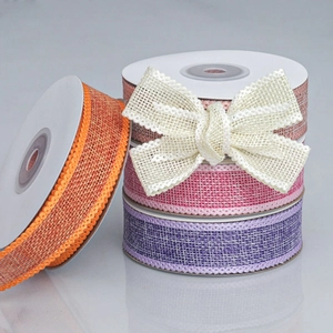 Rolls of colorful wavy jute ribbon for DIY Christmas wreaths and holiday decorations