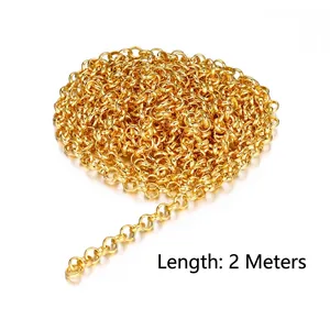 2-meter shiny gold-plated O-shaped link chain for DIY necklace and jewelry making
