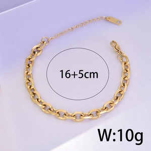 Minimalist thick gold chunky link bracelet with 16+5cm adjustable chain for women