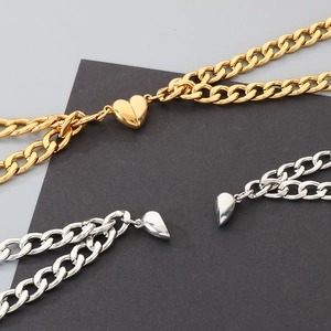 Magnetische hart armbanden met roestvrijstalen cubaanse ketting voor koppels