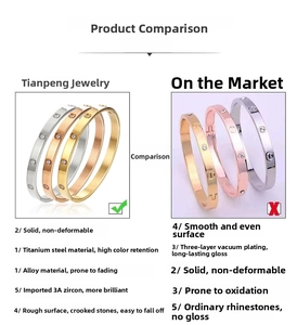 Detailed comparison of high-quality titanium steel bangles with 3A cubic zirconia stones