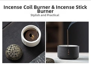 Dual-use ceramic incense burner for coils and sticks with vintage floral hollow lid