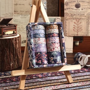 Vintage floral washi tape set in a decorative box with botanical patterns