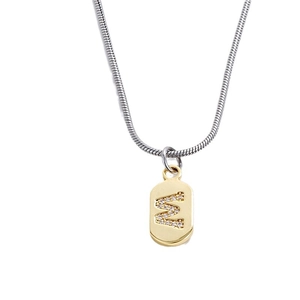 Pendente ovale dorato con lettera W in zircone su catena a serpente d'argento