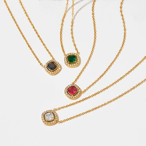 Vintage court style necklace set with multicolored zircon pendants in gold finish
