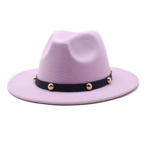 Wide Brim Fedora Hat Vintage Jazz Hat With Black Band And Gold Rivets Cotton Polyester Felt Style For Men Women