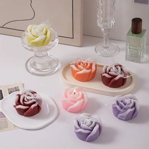 Rose Scented Candle Soy Wax Flower Shape Home Decor Wedding Favor Ribbon Bow Gradient Color Romantic Gift