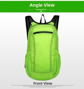 Front view of ultra-lightweight neon green foldable waterproof sports backpack with mesh straps