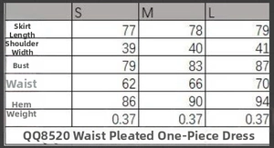 Size chart detail for casual short jumpsuit dress with ruched waist and measurements