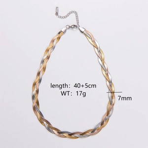 Detailed specs of 7mm braided stainless steel necklace with 40+5cm length and 17g weight