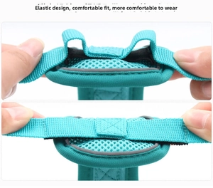 Close-up of the breathable mesh fabric and high elasticity strap of the pet harness