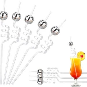 Disco mirror ball reusable PETG spiral straws for Christmas party table decorations