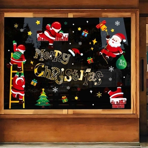 Autocollants Fenêtre Noël PVC Électrostatique Père Noël Arbre Flocon Réutilisable Imperméable Décoration Vitre Fête