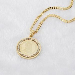 18K gold plated Saint Mary hip hop pendant necklace with diamonds on Cuban chain