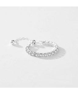 Macro detail of S925 silver ring with zircons and adjustable slider chain link