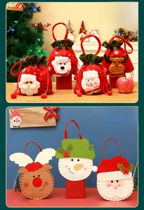 Detailed size comparison of Christmas gift bags featuring Santa and reindeer designs