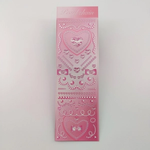 Detailed pink pearl chain stickers with 3D embossed hearts and bows for DIY journals