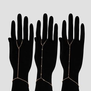 Stainless Steel Slave Bracelet PVD Gold Plated Finger Ring Hand Chain Round Beads Minimalist Fashion Jewelry For Women