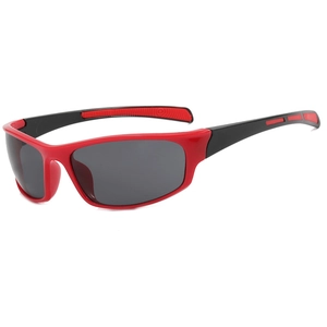 Outdoor sports cycling sunglasses with red and black frame and UV protection dark lenses