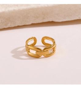 Detail of 18K gold-plated stainless steel ring featuring an adjustable chain-style design