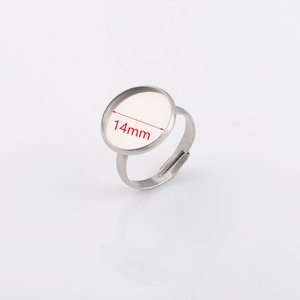 Silver stainless steel adjustable ring base with 14mm round tray for DIY jewelry making