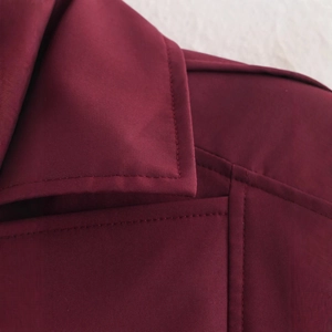 Veste bordeaux à col montant avec coutures de haute qualité et texture fine