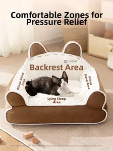 Detail of coffee brown cat sofa bed showing triple scientific sleep zones for pet comfort