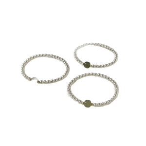 Hetian jade and pearl beaded ring set with crescent moon pendant in New Chinese style