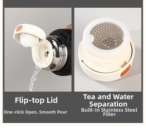 Detail of 316 stainless steel vacuum flask with bounce plug and tea filter mechanism