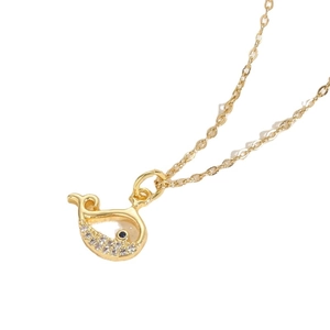 14K gold plated ocean whale pendant necklace with zircon and blue gemstone eye detail