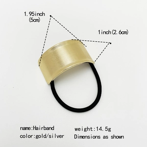 Detailed view of hairband with gold metal cuff dimensions and specifications