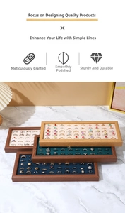 Walnut wood ring display tray set with velvet inserts for jewelry counter showcase
